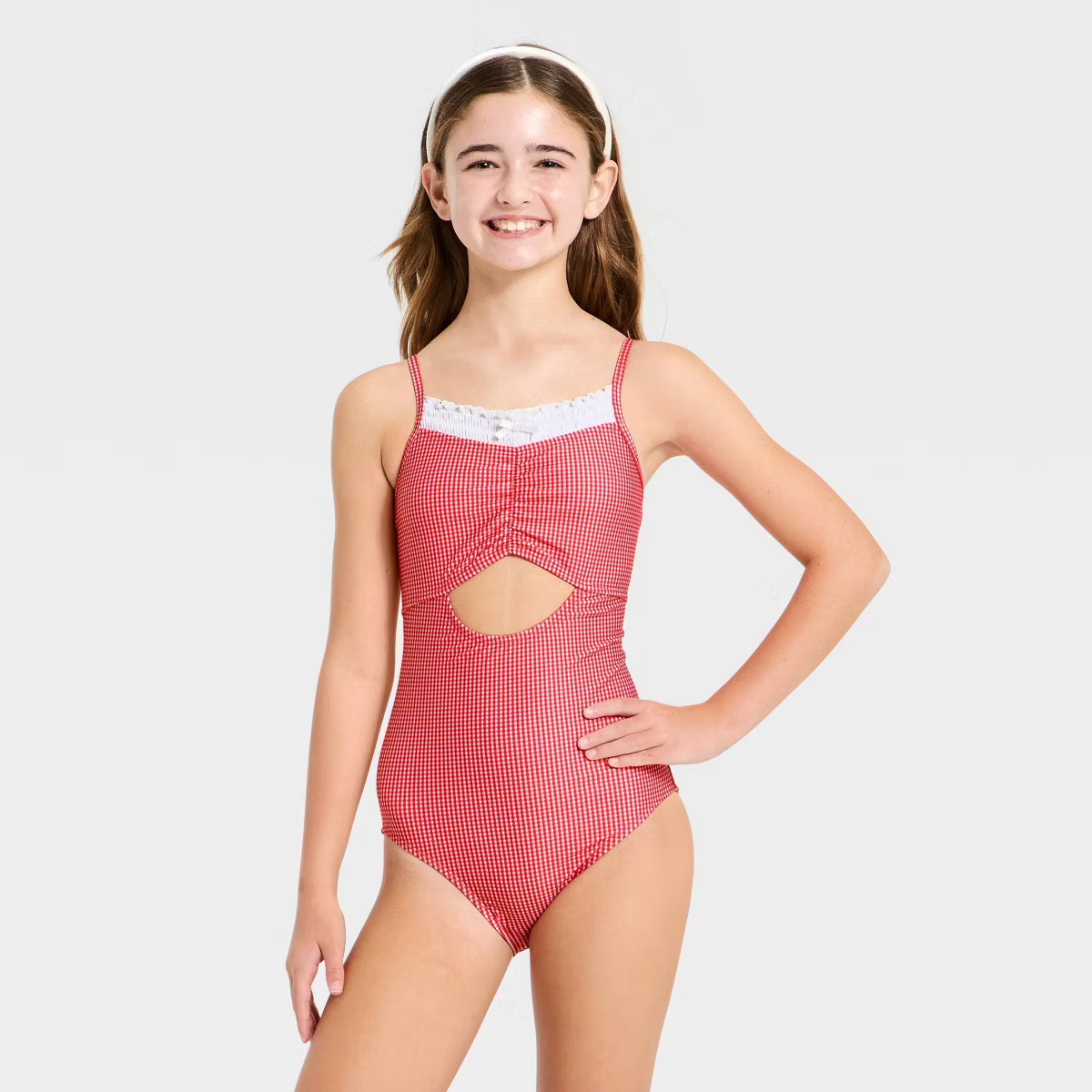 Girls' Mini Gingham One Piece Swimsuit - art Class™ Red | Target