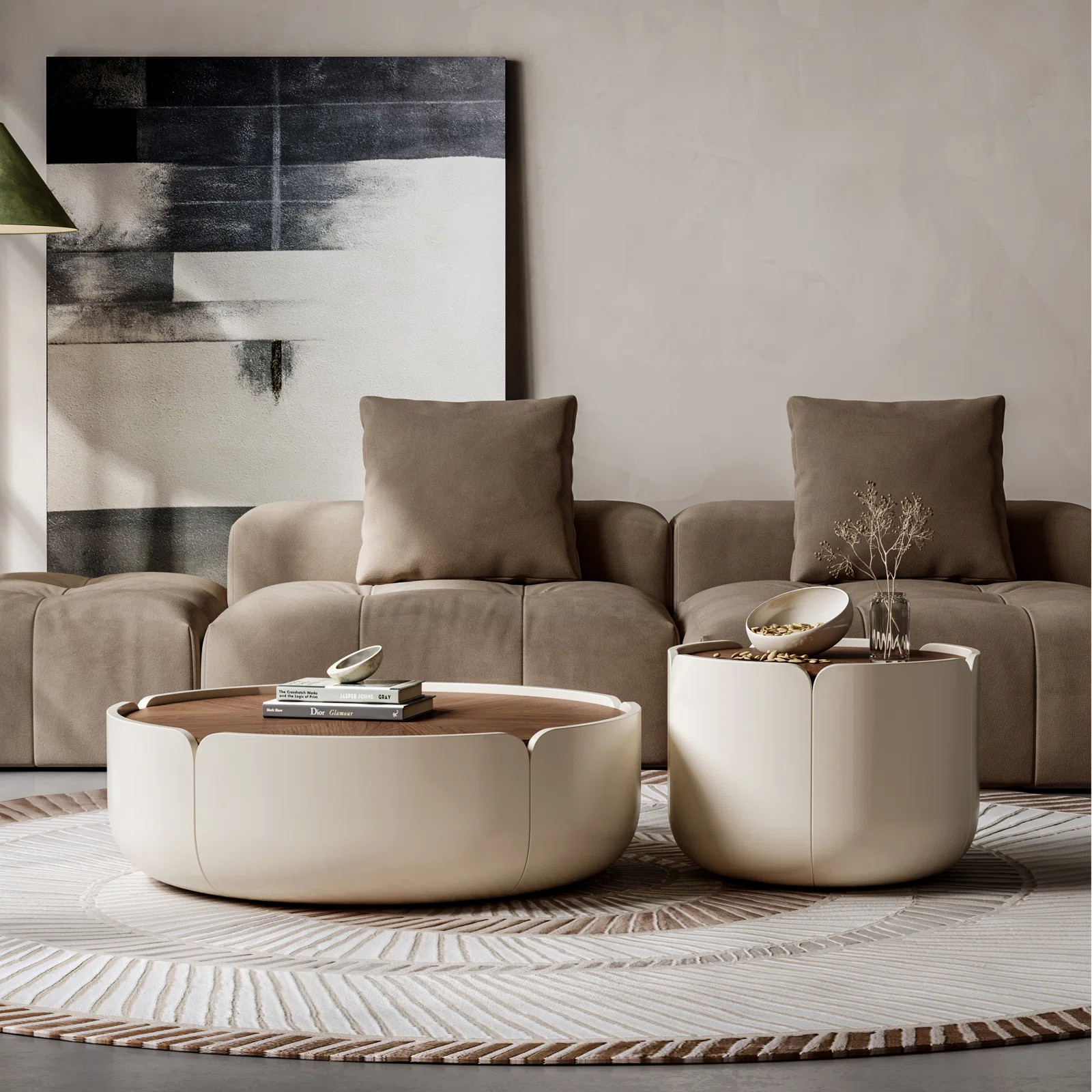 Modern Wood Coffee Table Set, Minimalist Round Living Room Center Table for Living Room Lounge Of... | Wayfair North America