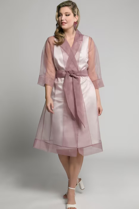 Sheer Organza Open Front Belted Coat | Ulla Popken - US & CA