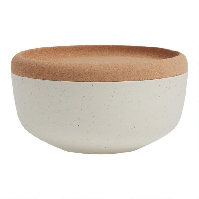 Cream Bamboo Fiber and Coffee Grounds Bowl with Cork Lid | World Market