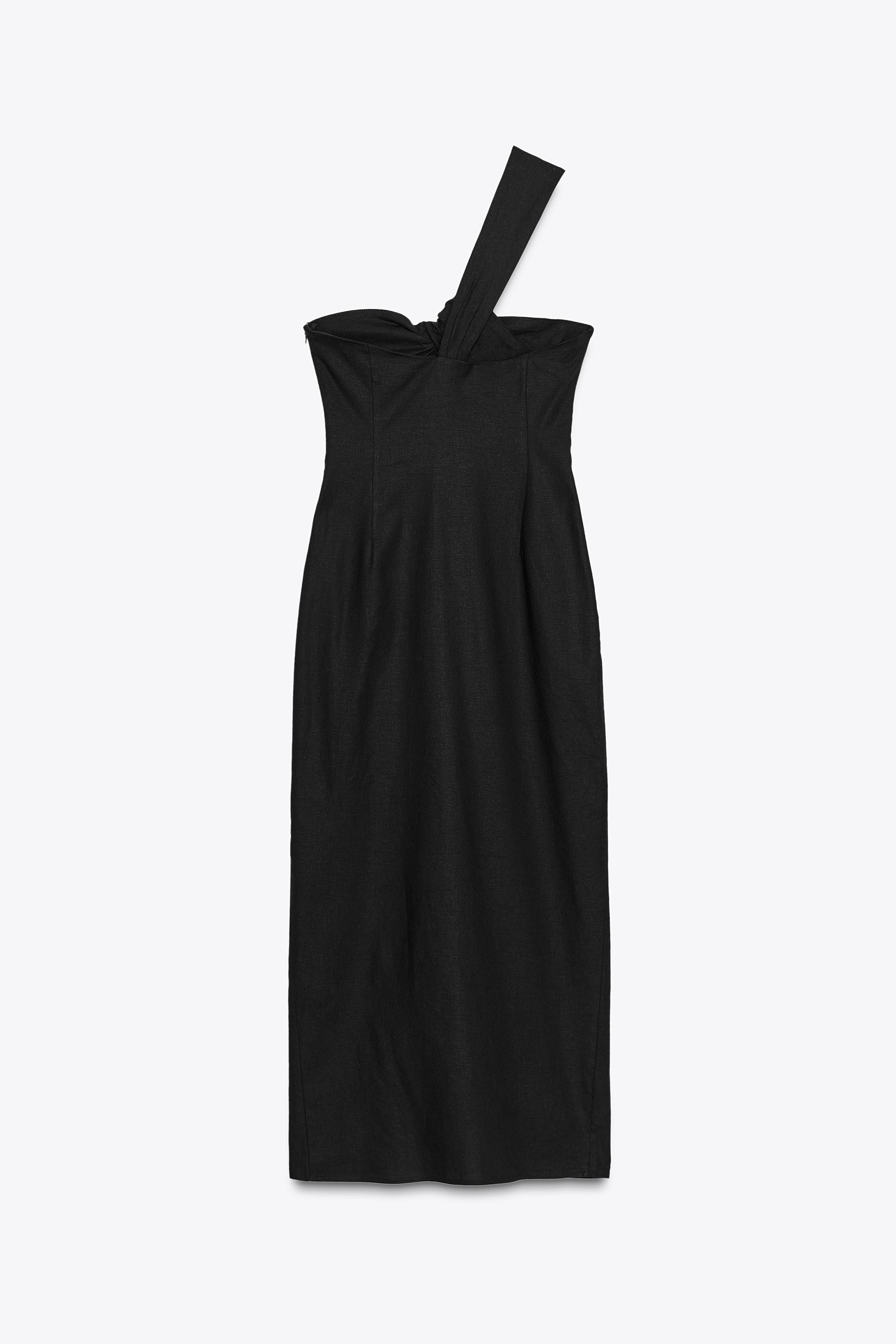 ASYMMETRIC CUT OUT LINEN MIDI DRESS | Zara US
