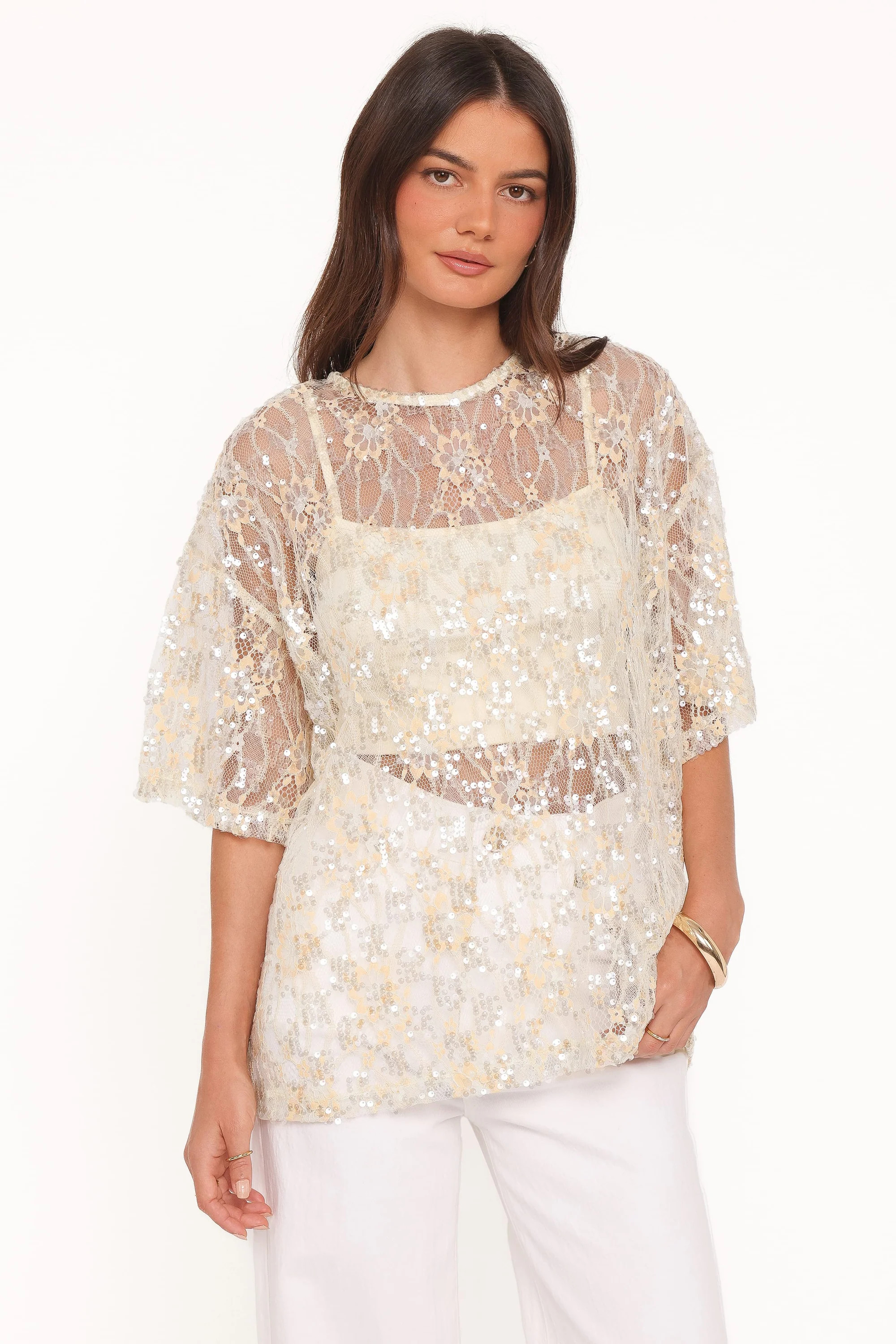 Yonder Sheer Lace Tee Top - Pale Yellow | Petal & Pup (US)