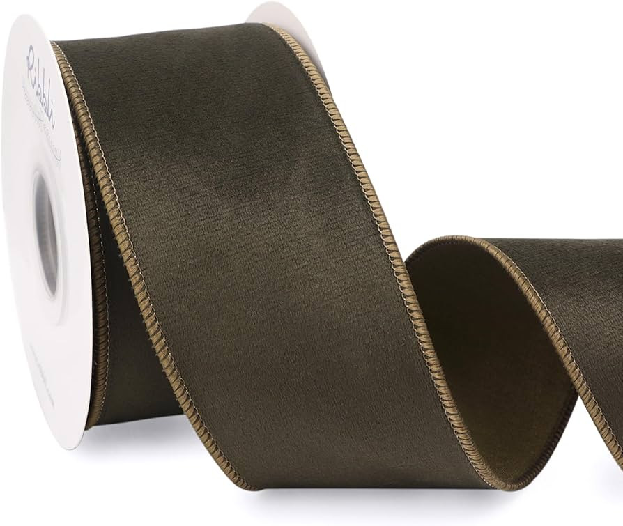 Ribbli Moss Green Velvet Wired Ribbon with Dupioni 2.5 Inch Christmas Ribbon for Gift Wrapping Ch... | Amazon (US)