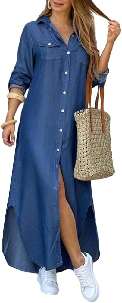 ORANDESIGNE Vestiti Jeans Donna Estivi Vestiti Camicia Maniche Corte Estate Blu Casual Vestito Sc... | Amazon (IT)