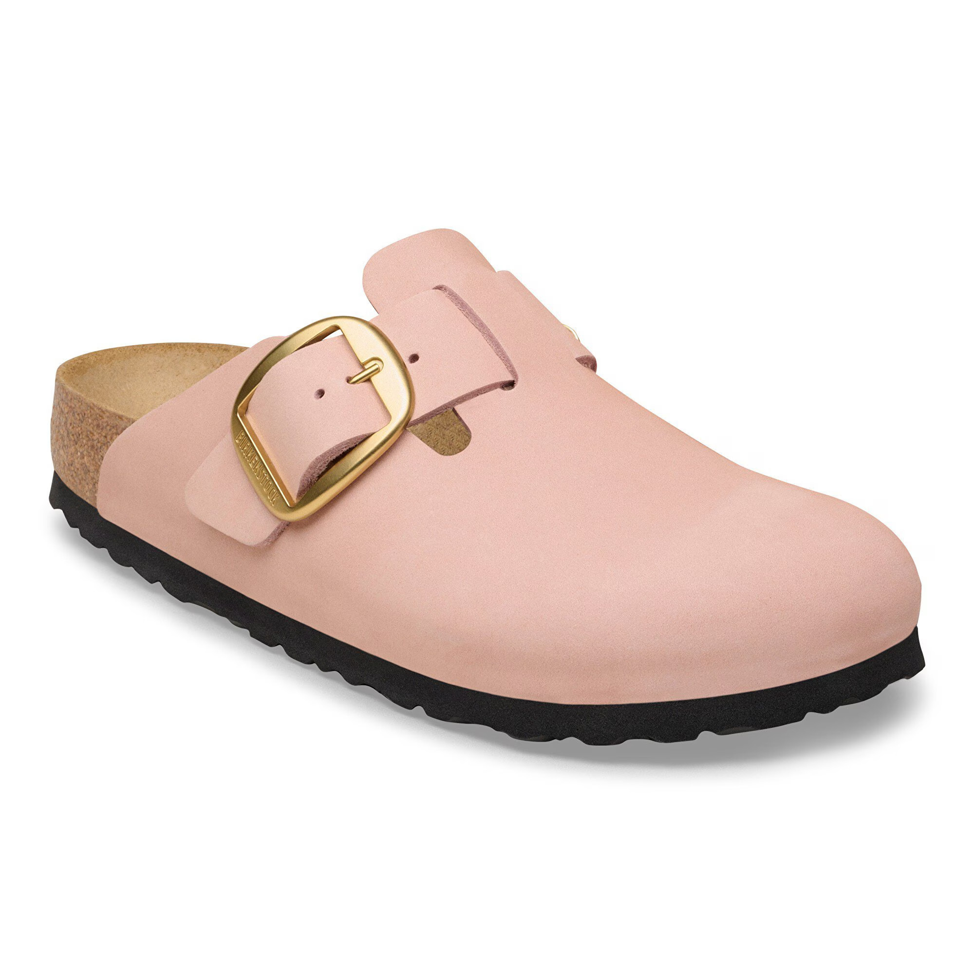 Boston Big Buckle Nubuck Leather Soft Pink Clogs | Birkenstock USA
