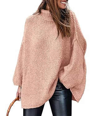PRETTYGARDEN Women's Fall Turtleneck Sweaters Long Sleeve Chunky Knit Slouchy Pullover Sweater To... | Amazon (US)
