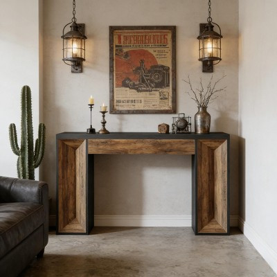 GDFStudio Bennett 63" Dual-Tone Modern Wood Console Table, Black/Brown | Target