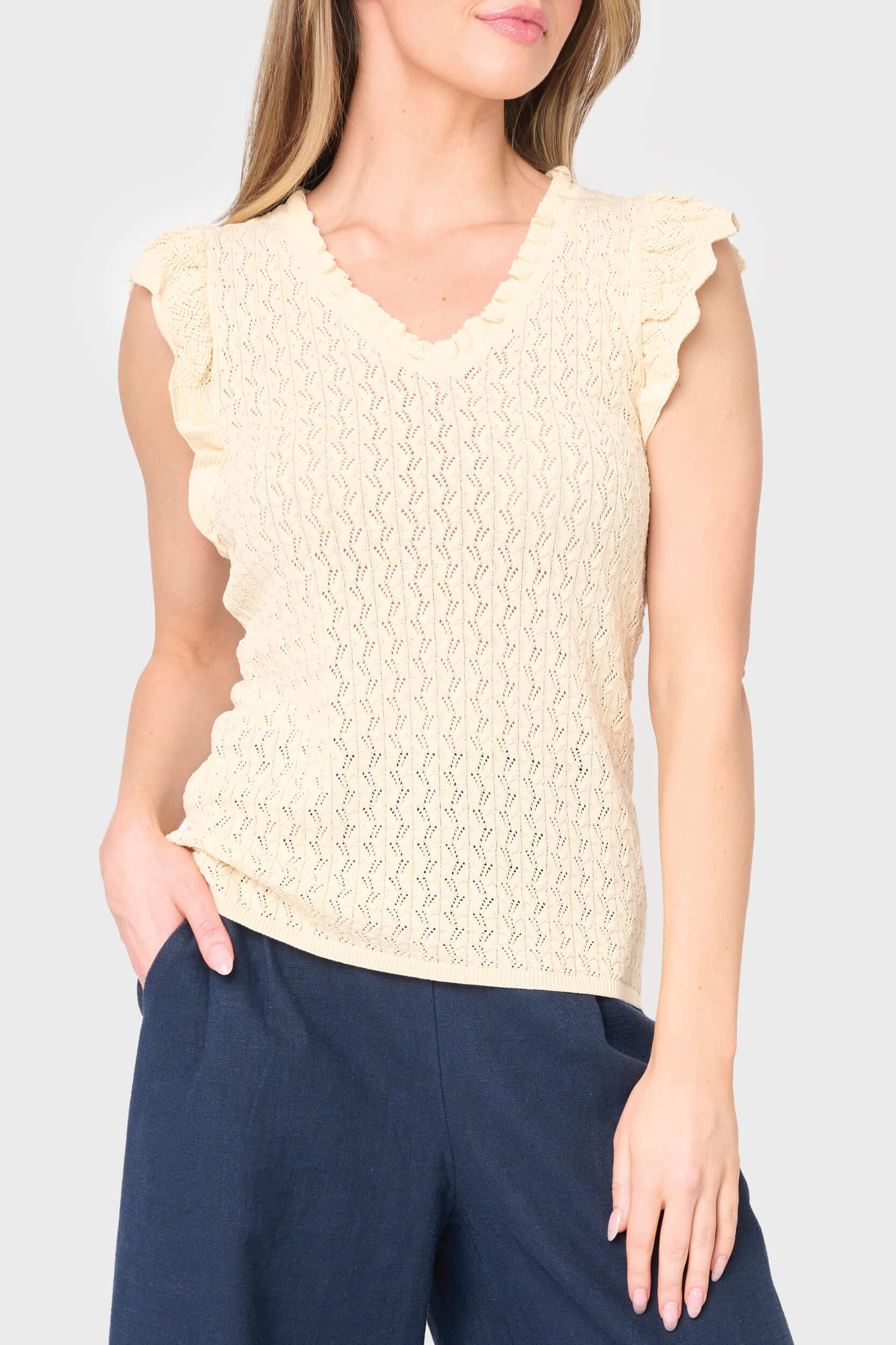 Pointelle Sweater Tank With Flutter Sleeve | Gibson