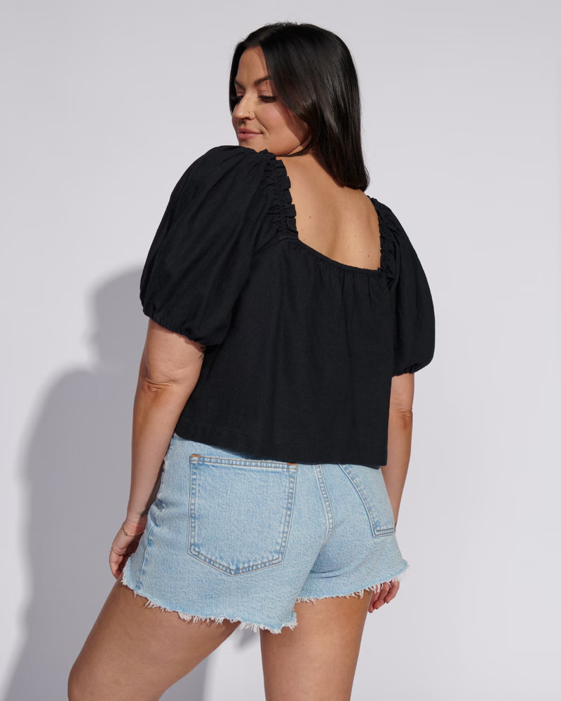 Linen-Blend Puff Sleeve Set Top | Abercrombie & Fitch (US)