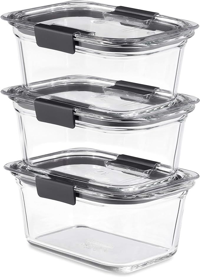 Rubbermaid Brilliance Glass Storage 4.7-Cup Food Containers with Lids, Clear (Pack of 3) | Amazon (US)