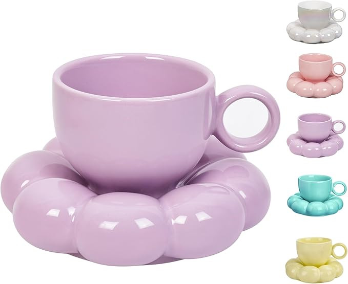 ARISKEY 10oz Coffee Mug for Women,Tea Cup and Saucer Set with Spoon,Perfect for Latte and Milk,Di... | Amazon (US)