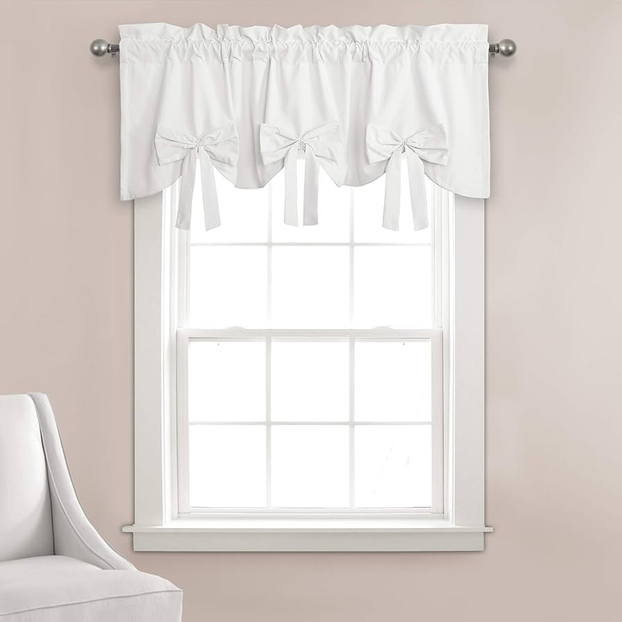 Lush Decor, White Melody Bow Window Curtain Valance, 18" x 52" + 2" Header | Amazon (US)