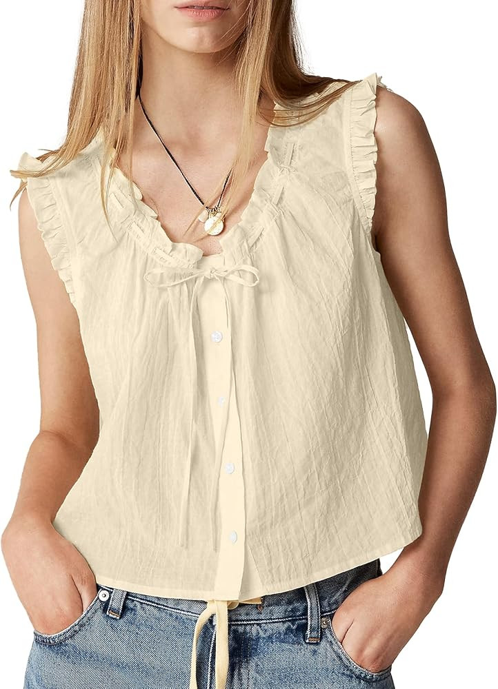 Women Tank Top Summer Button Down Blouse Sleeveless Cute Tops | Amazon (US)