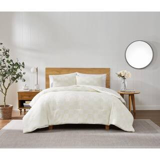 Textured Checkered Cream Full/Queen 3-Piece Polyester Duvet Set | The Home Depot