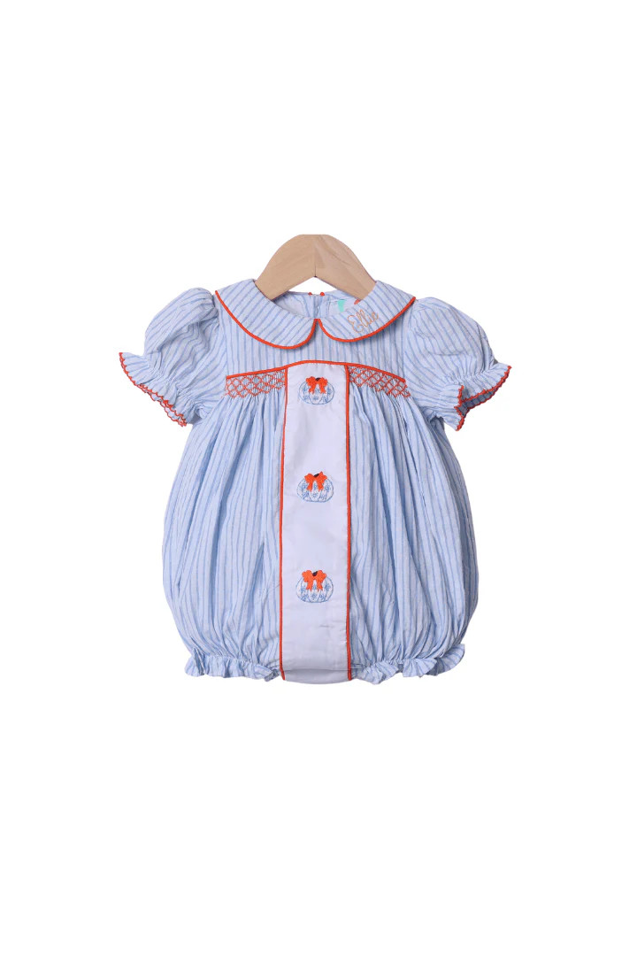 Smocked Blue Pinstripe Pumpkin Bubble | The Smocked Flamingo