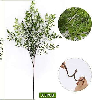 3Pcs Artificial Plant Leaves 43.3 Inch Nandina Faux Greenery Branch, Artificial Plastic Plant Flo... | Amazon (US)