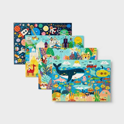 4pk Jigsaw Puzzles 48-100pcs - Gigglescape™: Kids, Ages 3+, Fantasy Theme, Problem Solving, Paperboard Material | Target