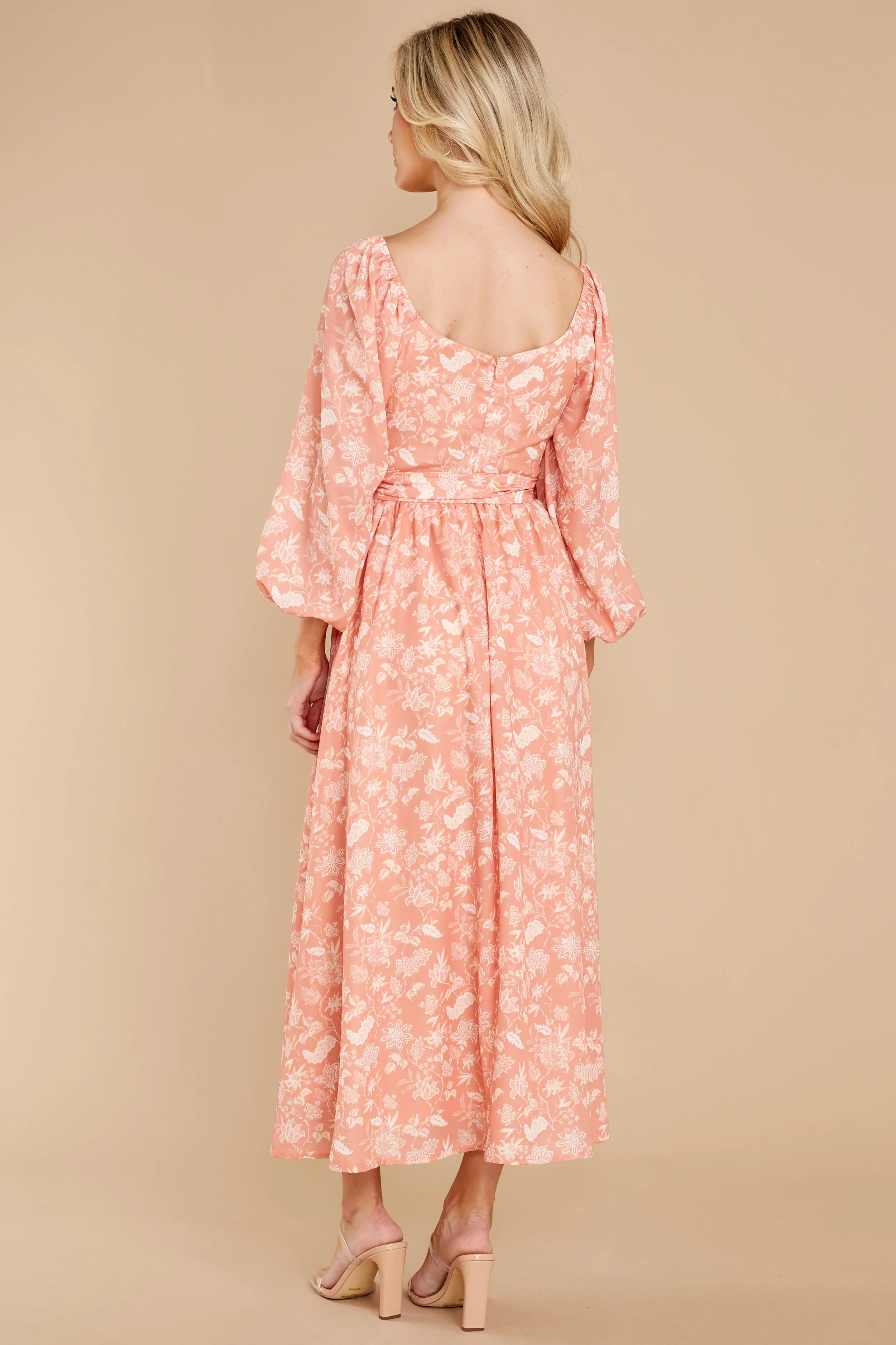 Bright Smiles Peach Floral Print Maxi Dress | Red Dress 