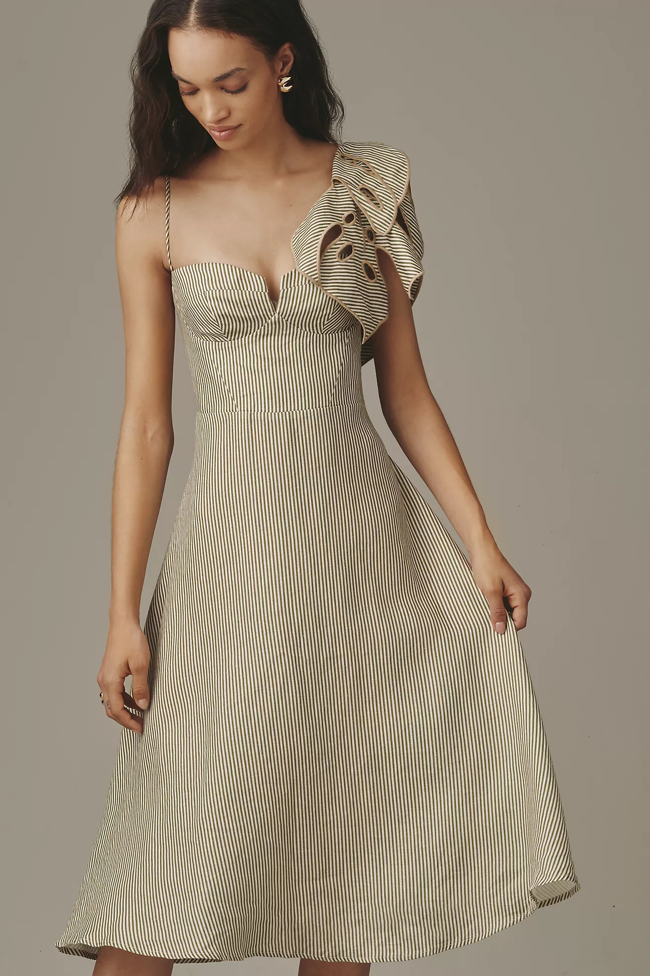 Farm Rio Monstera 3D A-Line Linen Midi Dress | Anthropologie (US)