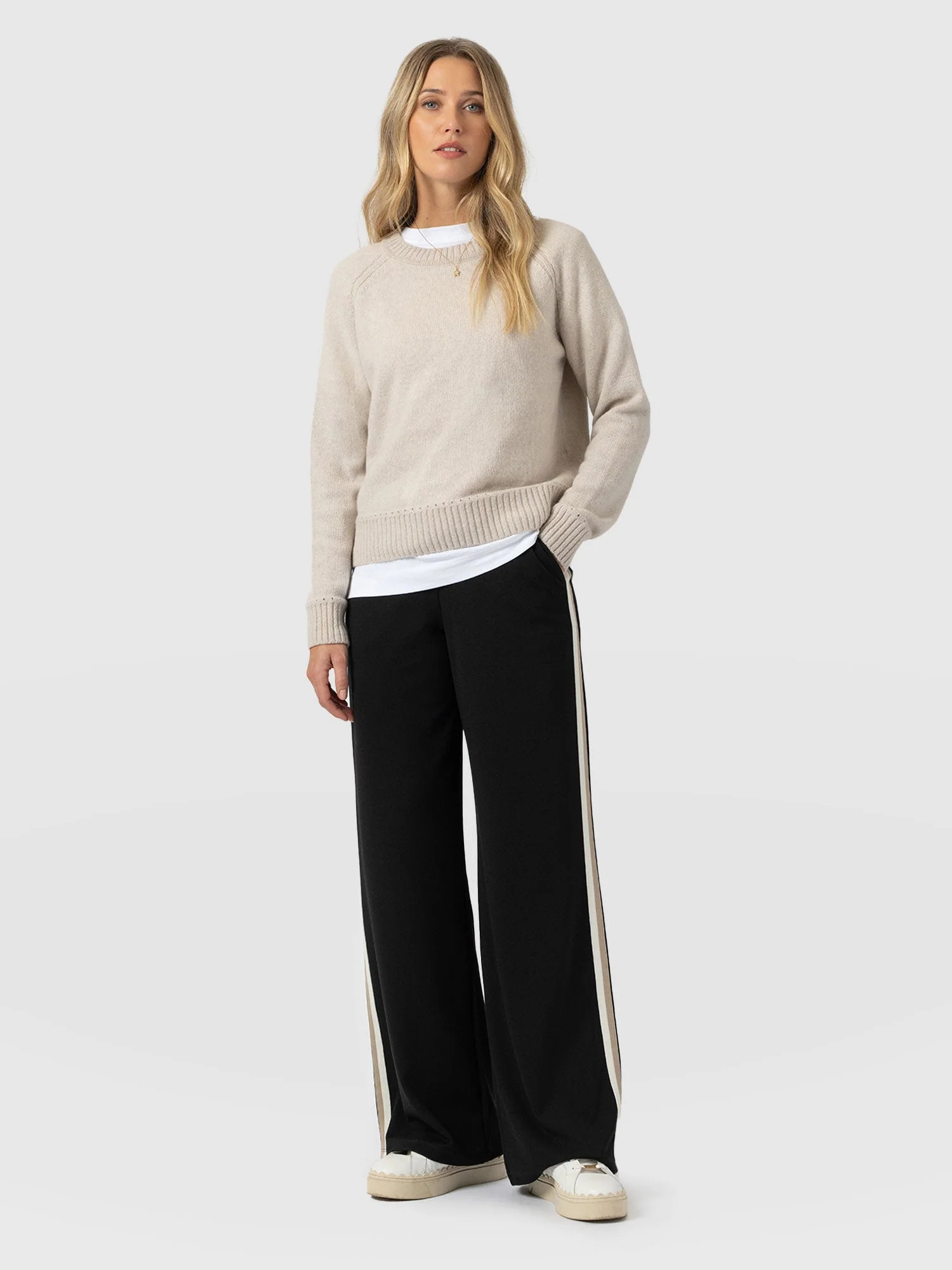 Victory Straight Leg Pant - Black - Cream/Beige Stripe | Saint + Sofia