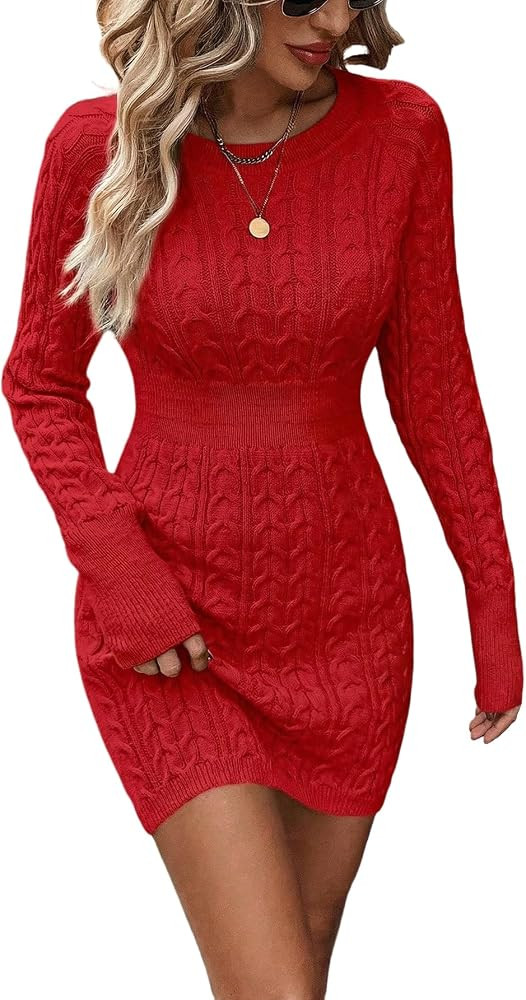 GORGLITTER Women's Cable Knit Sweater Dress Long Sleeve Fall Winter Dress | Amazon (US)