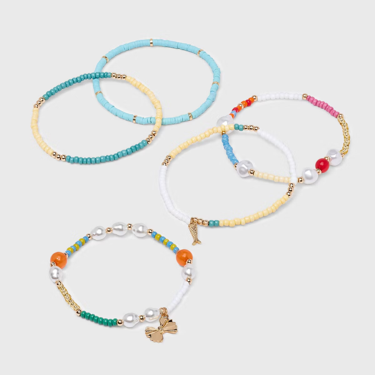 Acrylic Pearl Horn and Pasta Beaded Bracelet Set 5pc - Universal Thread™ Blue/White/Yellow | Target