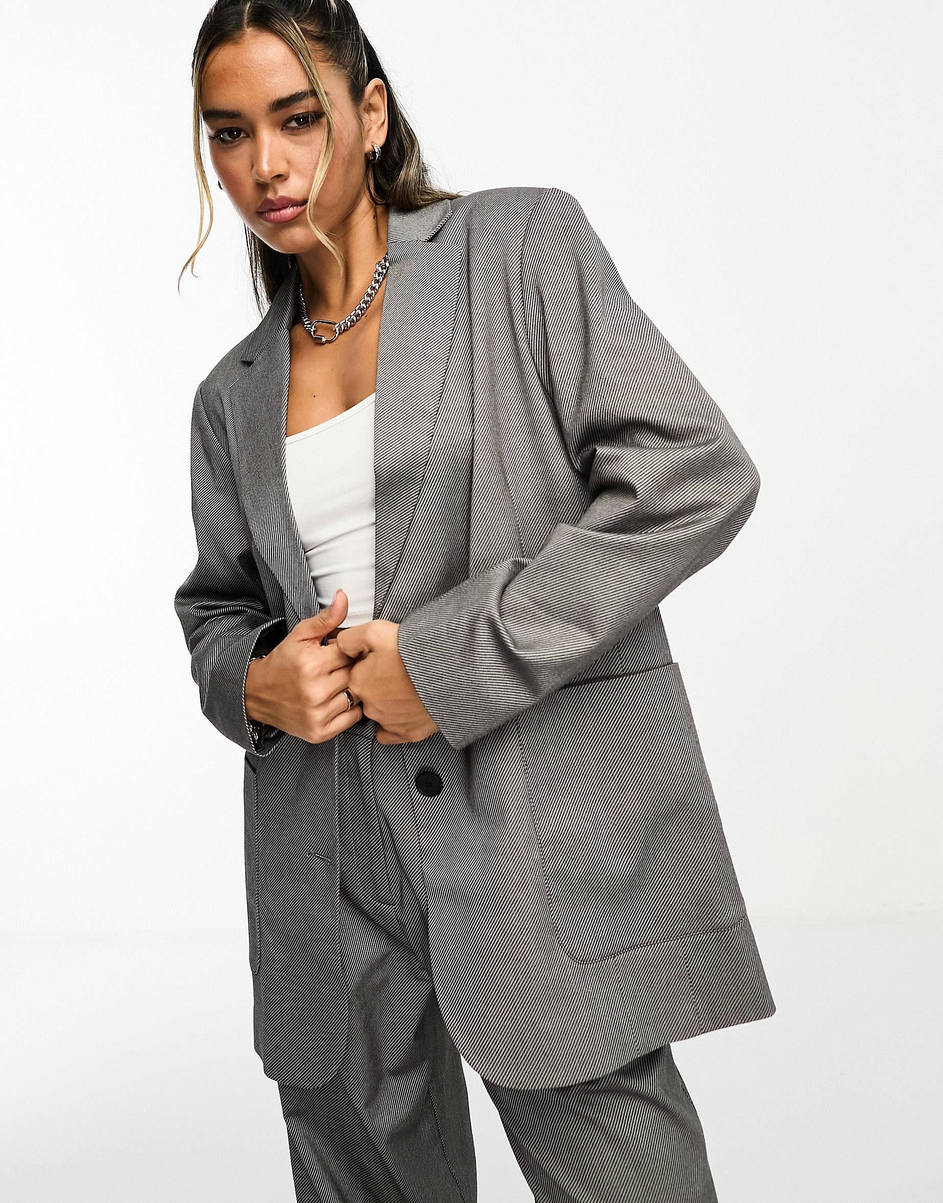ASOS DESIGN relaxed dad blazer in grey twill with patch pockets | ASOS (Global)