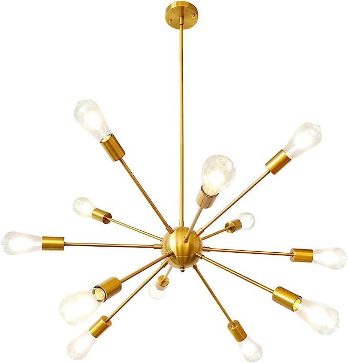 Gold Sputnik Chandelier, LynPon 12 Lights Ceiling Light Fixture Mid Century Chandeliers Brushed B... | Amazon (US)