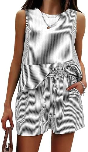 EXLURA - Conjuntos de dos piezas de verano para mujer, camiseta sin mangas y pantalones cortos a ... | Amazon (US)