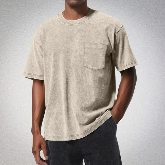 ZOYOEN Mens Heavyweight Cotton T Shirts with Pocket- Crewneck Short Sleeve Loose Fit Casual Distr... | Walmart (US)