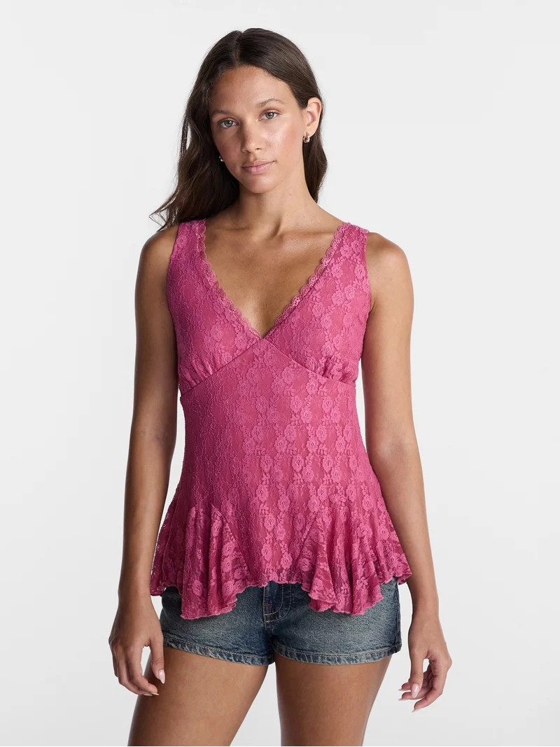 No Boundaries Lace Godet Tank Top, Women\u2019s XXS-XXL | Walmart (US)