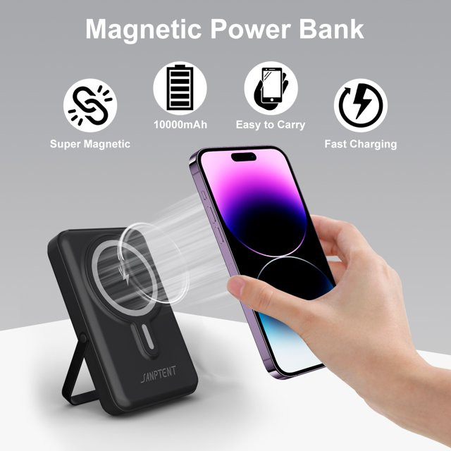 Magnetic Power Bank, 10000mAh Wireless Portable Charger with LED Display, Built-in Cables, Magsaf... | Walmart (US)