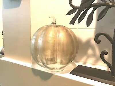 Pottery Barn Linen Glass PUMPKIN Cloche Candle Holder Gold Thanksgiving Fall   | eBay | eBay US