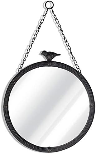 NIKKY HOME 11.25" Decorative Small Hanging Mirrors Vintage Rustic Round Metal Framed Wall Mounted Mi | Amazon (US)