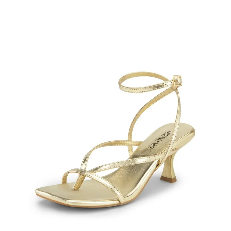 BURUDANI Women's kitten Low Strappy Lace Up Heels Open Square Toe Thong Ankle Strap Heels Sexy Fa... | Walmart (US)