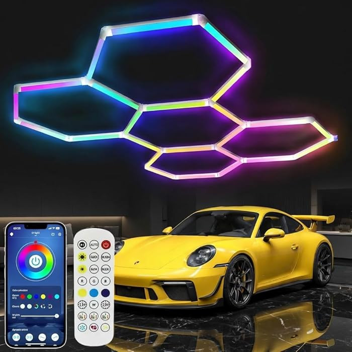 25Pack RGB 5 Hexagon LED Garage/Wall Lights, RGB 358 Kinds of Changes Dimmable Speed-Adjustable D... | Amazon (US)