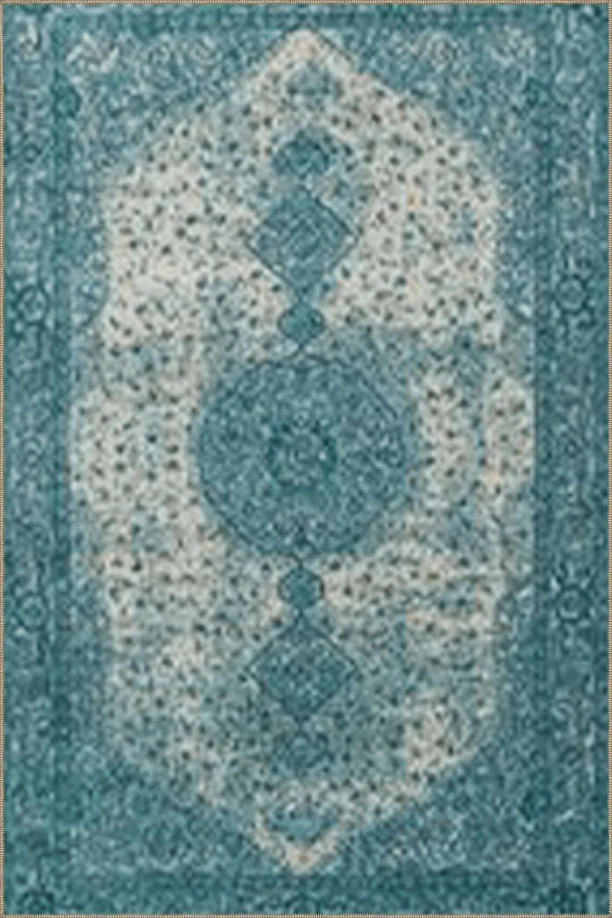 Turquoise and Beige Themed Traditional Motif Patterned Vintage Decorative Washable Rug | Wayfair North America
