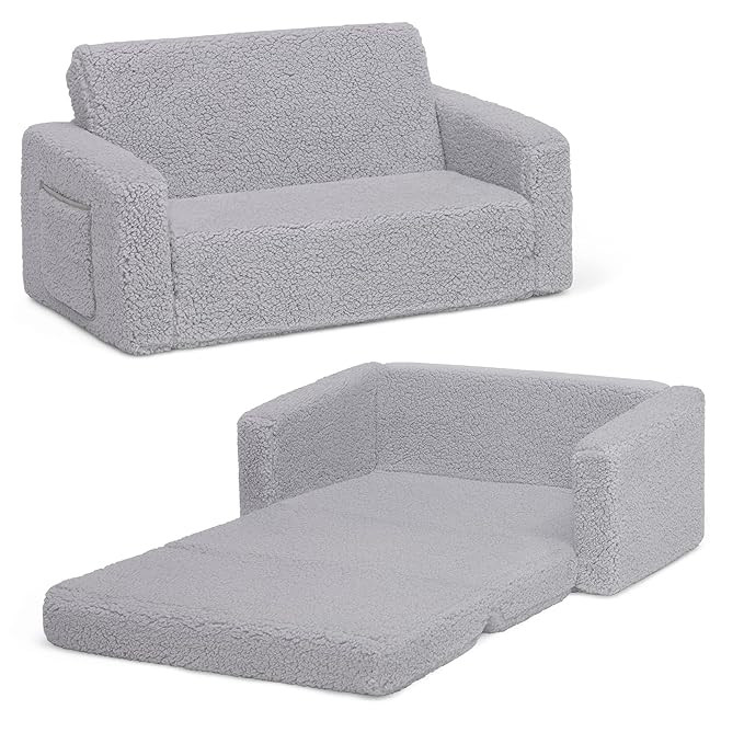 Delta Children Cozee Flip-Out Sherpa 2-in-1 Convertible Sofa to Lounger for Kids, Grey | Amazon (US)