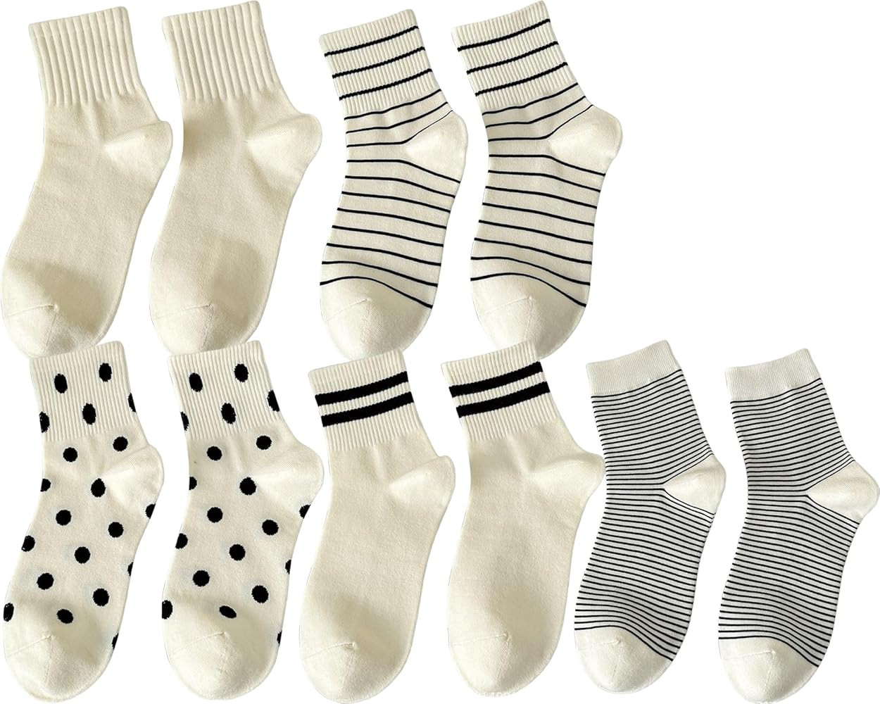 CHUNFO Womens Striped Colorful Ribbed Ankle Socks Cute Dot Athlete Crew Cotton Casual Sock Size5-... | Amazon (US)