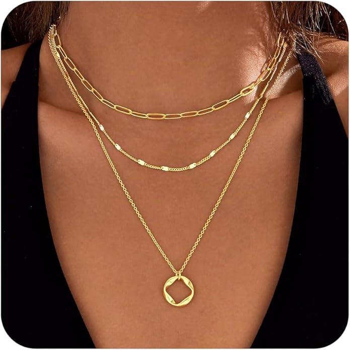 Layered Gold Necklaces for Women,Stackable Dainty 14K Gold Silver Plated Trendy Circle Paperclip ... | Amazon (US)