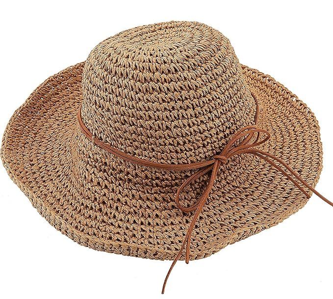 Young_Me Women's Wide Brim Caps Foldable Fashion Summer Beach Sun Straw Hats | Amazon (US)