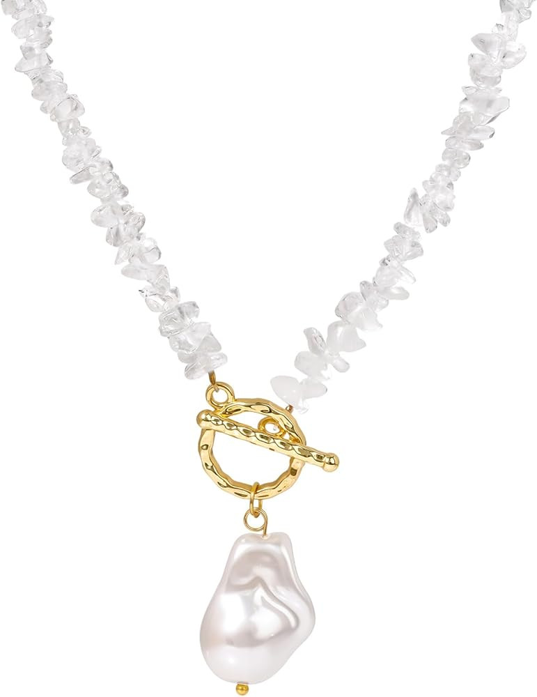 Healing Crystal Pearl Necklaces for Women Trendy Natural Stone Chip Beaded Colorful Bohemian Fash... | Amazon (US)