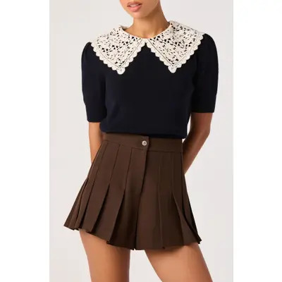ASTR the Label Carianne Lace Collar Short Sleeve Sweater in Rust at Nordstrom, Size X-Large | Nordstrom