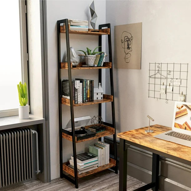 IRONCK Industrial Bookshelf 5-Tier, Bookcase Ladder Shelf, Storage Shelves Rack Shelf Unit, Accen... | Walmart (US)