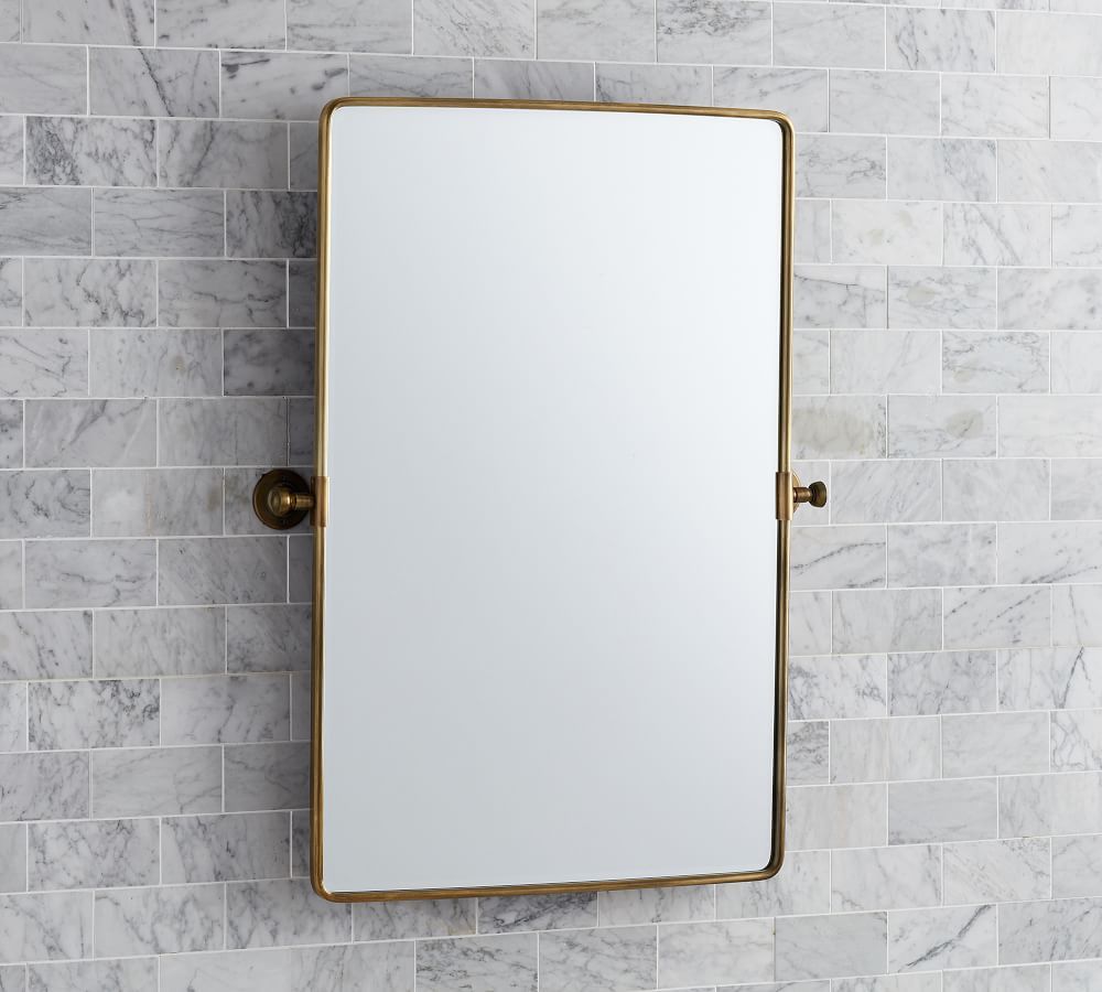 Brass Vintage Rounded Rectangle Pivot Mirror, 27x35", Contract Grade | Pottery Barn (US)