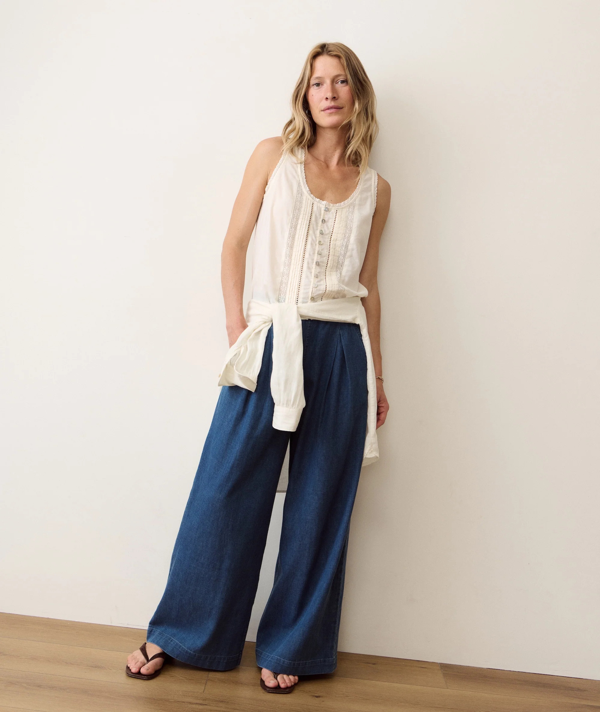 Allison Pleated Wide Leg Denim Trouser | Marine Layer