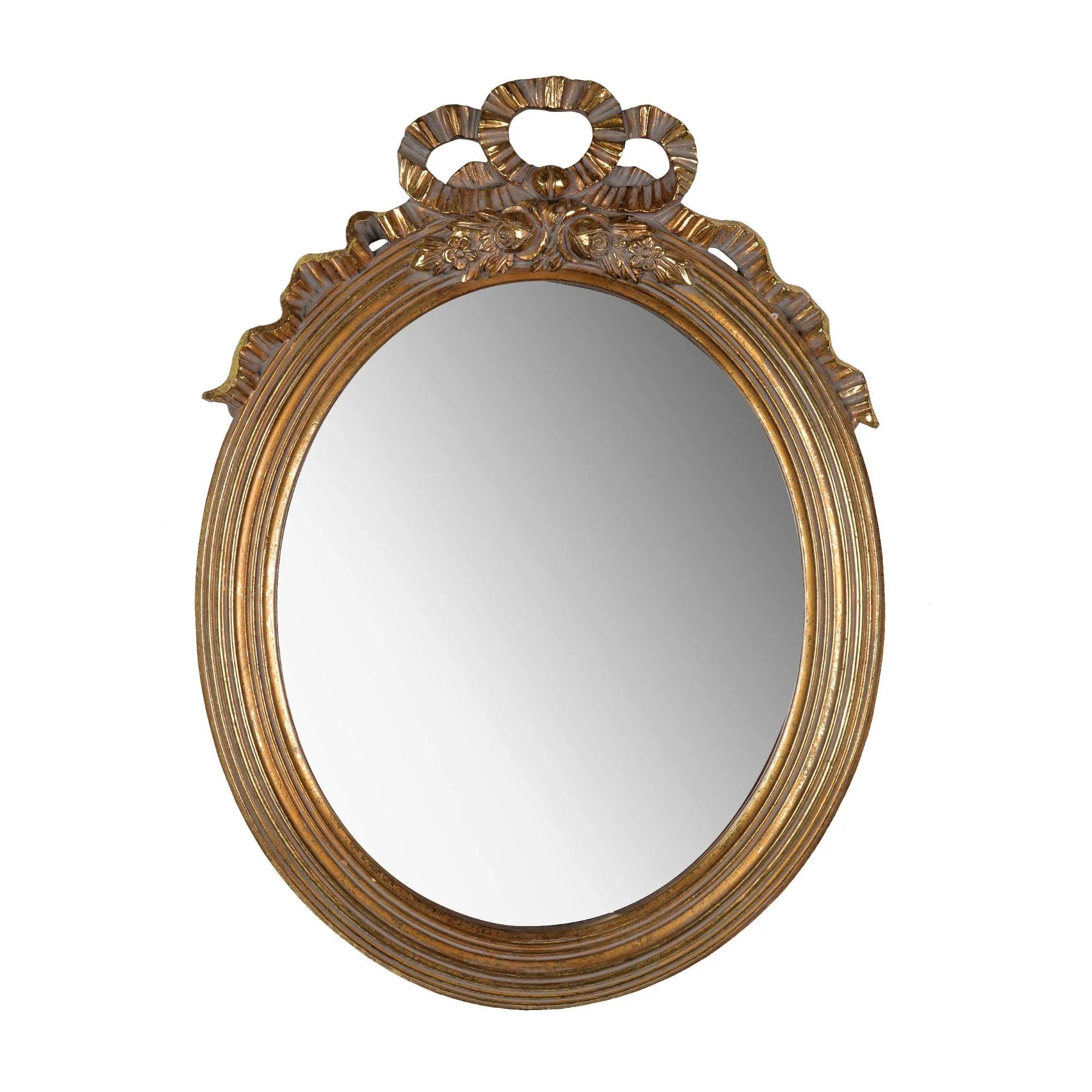 18.75" Gold Leaf Vintage Style Decorative Framed Oval Shaped Wall Mirror | Walmart (US)