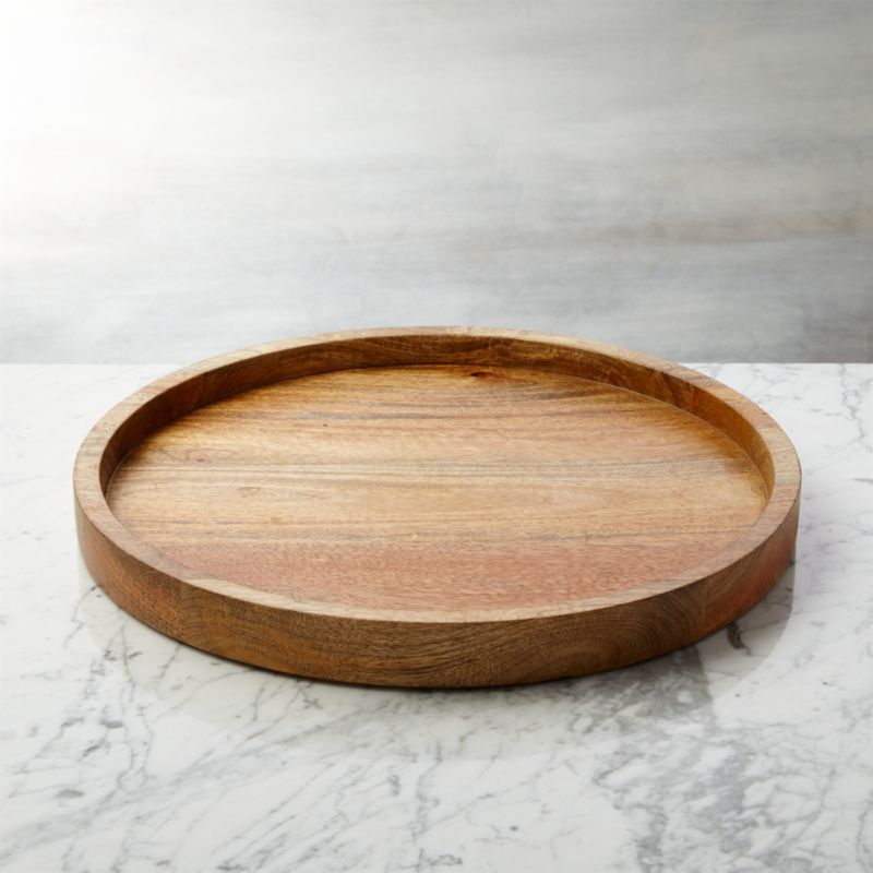 Ike Wooden Round Decorative Tray 15" + Reviews | Crate & Barrel | Crate & Barrel