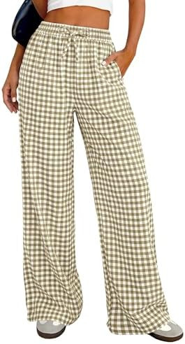 PRETTYGARDEN Women's Wide Leg Gingham Lounge Pants Summer 2026 Casual Plaid Trousers Spring Y2K C... | Amazon (US)