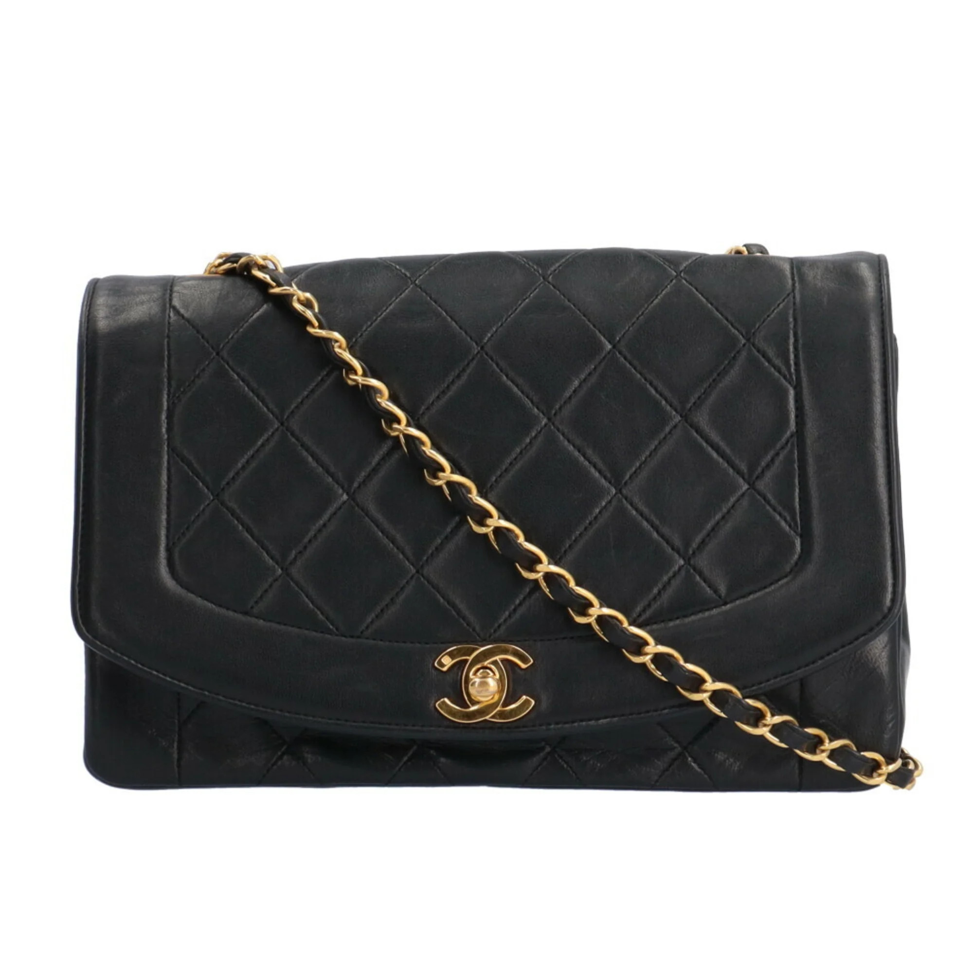 Pre-Owned CHANEL Diana Shoulder Bag Lambskin Black Women's (Good) | Walmart (US)